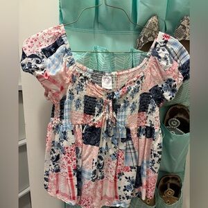 No Boundaries Juniors Smocked Tie Front Top